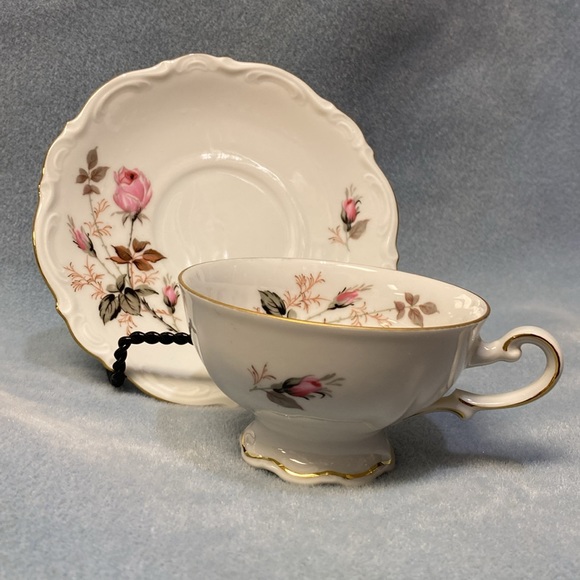 Pink Rose Mitterteich Bavaria Germany Footed Coffee Cup and Saucer - Picture 5 of 15